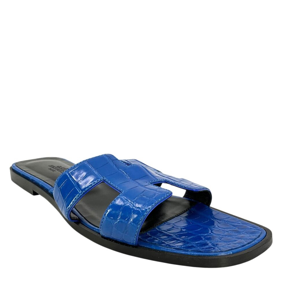 HERMES Alligator Leather Oran H Logo Sandals Size 11
